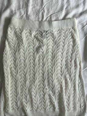 Women's Cream Cable-Knit Pencil Skirt Cover Up Mesh Crochet